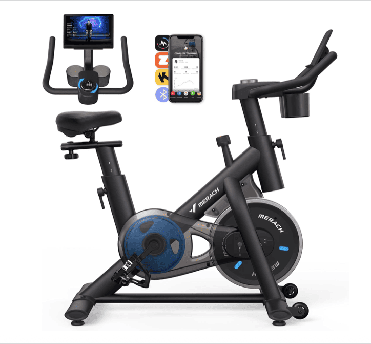 Vélo d'appartement MERACH pour la Maison - Vélo de Fitness d'Intérieur Silencieux avec Résistance Réglable, Écran LCD, Siège Confortable, pour Entraînement Cardio, App Exclusive, Capacité Max 136KG
