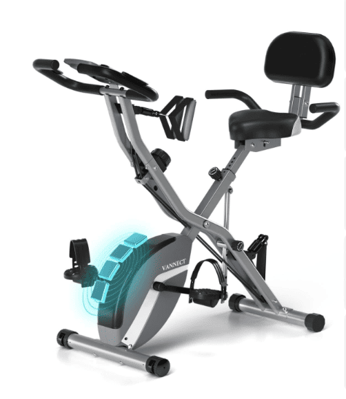 Nouveau Vélo d’Appartement Pliable, Vannect Vélo d’Exercice avec Moniteur LCD et Mesure du Pouls Manuel, Velo d Appartement Silencieux et Confortable, Rangement Pliable, Charge Maximale 150 kg/160kg