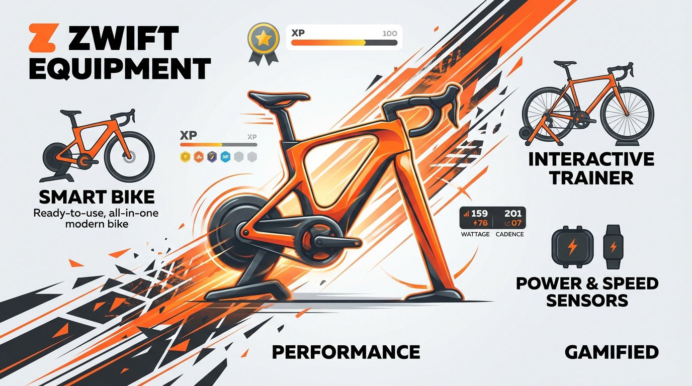 Équipement cyclisme virtuel Zwift avec home trainer et écran