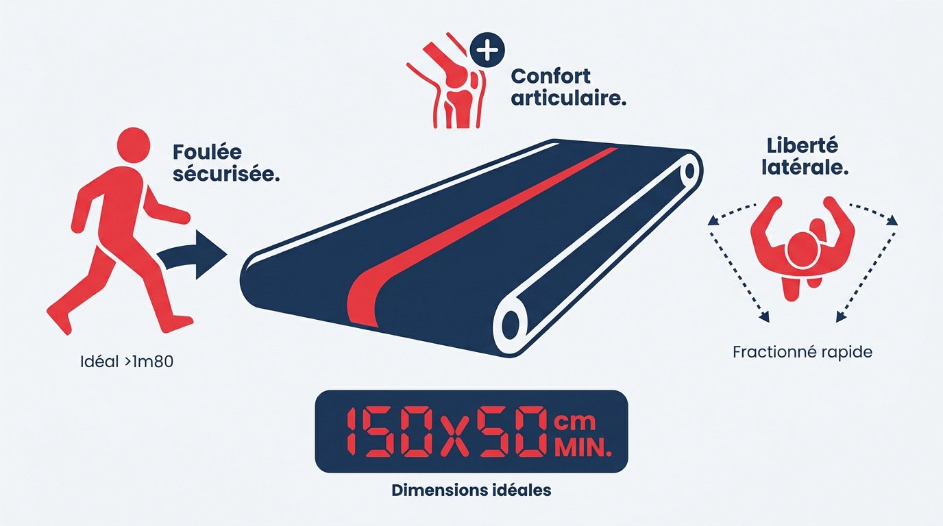 tapis de course grande taille avec large bande de roulement pour foulée ample