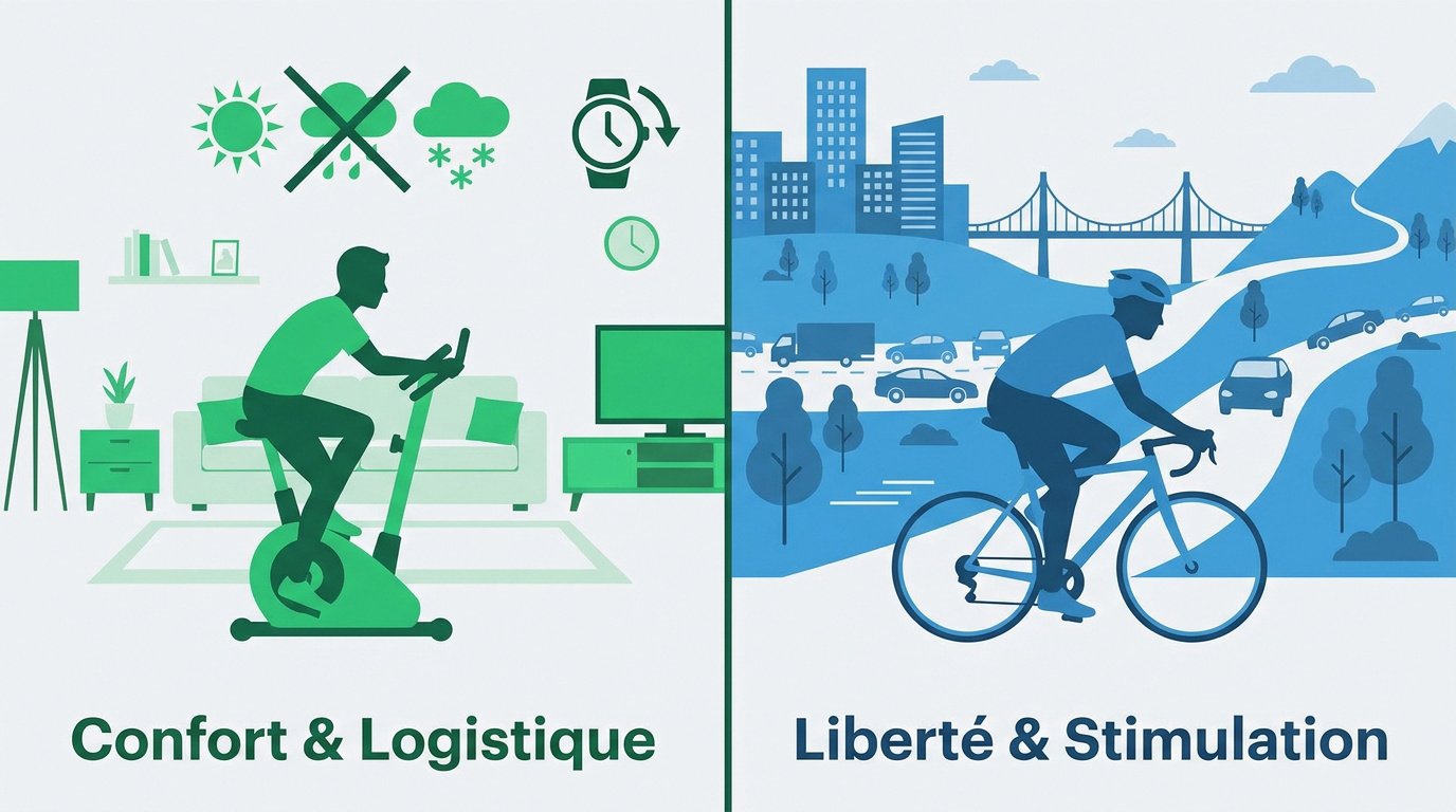 Comparaison vélo d'appartement et vélo de route