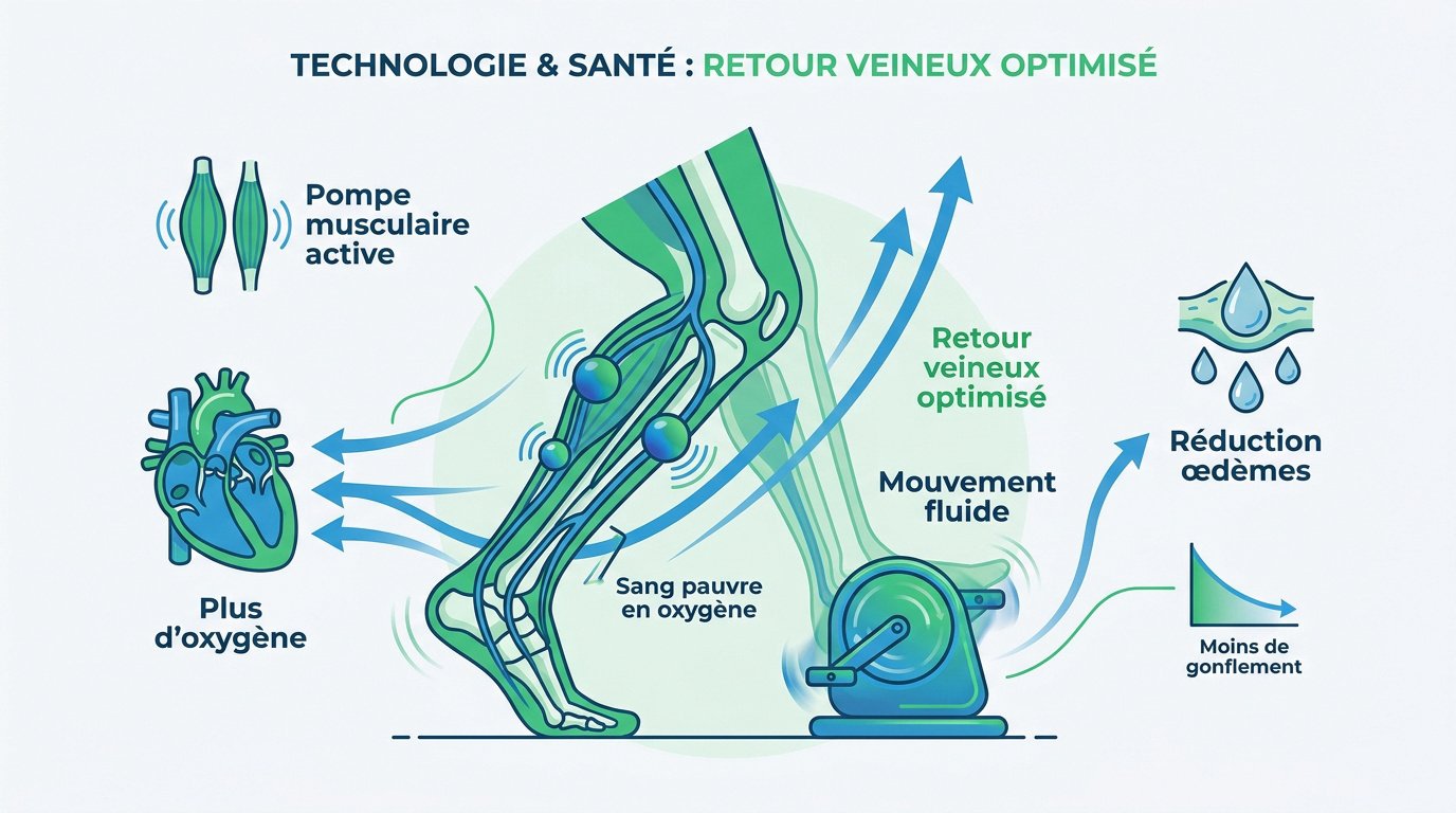Illustration du retour veineux optimisé par le mouvement de pédalage