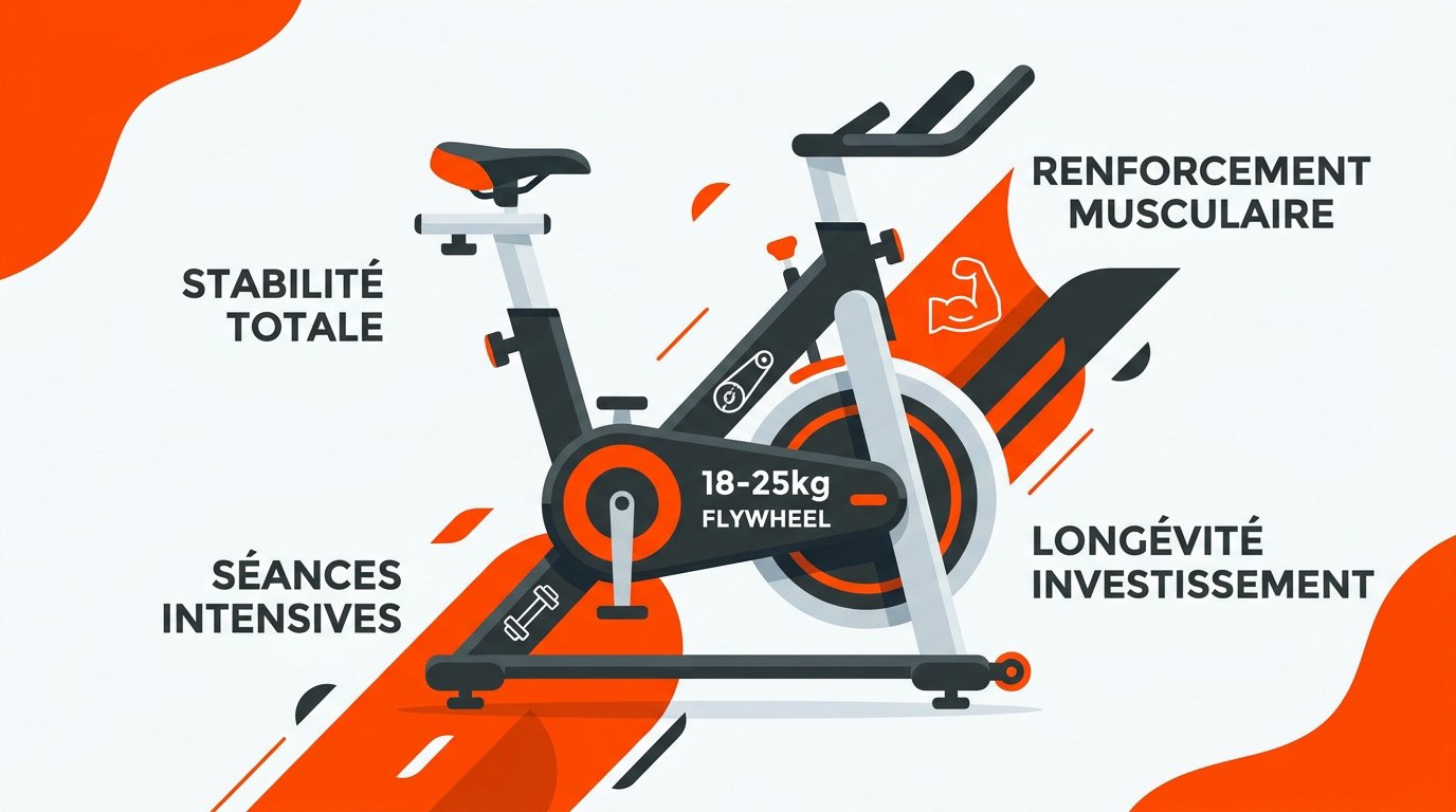Sportif s'entraînant sur un vélo de spinning professionnel en intérieur